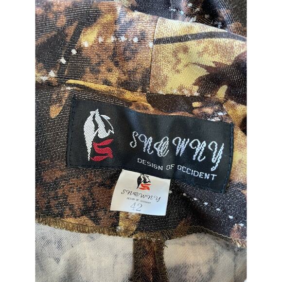 snowny design of occident maple leaf Brown Textured Bell Sleeve jacket Size 42 - Picture 6 of 6